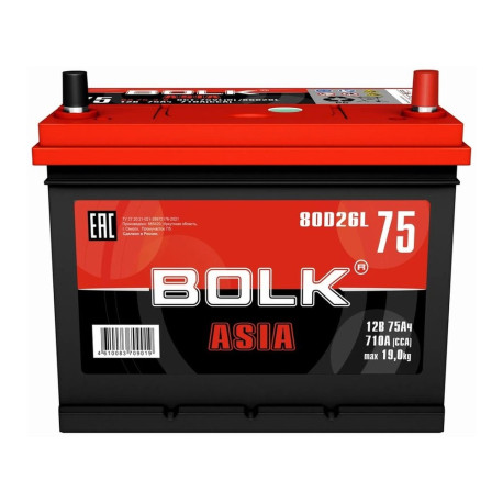 Аккумулятор BOLK ASIA 75/710 D26 прям. пол.