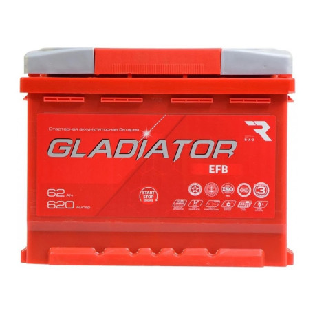 Аккумулятор GLADIATOR EFB 62ач 620а прям. пол.