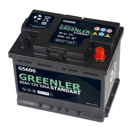 Аккумулятор GREENLER GS600 60ач 520а обр. пол.