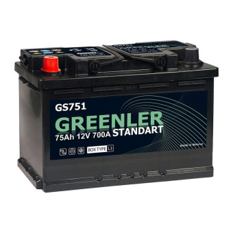 Аккумулятор GREENLER GS751 75ач 700а прям. пол.