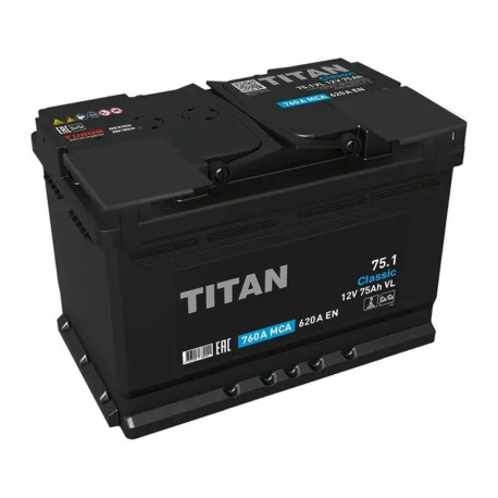 Аккумулятор TITAN Classic 75ач 620а прям. пол.
